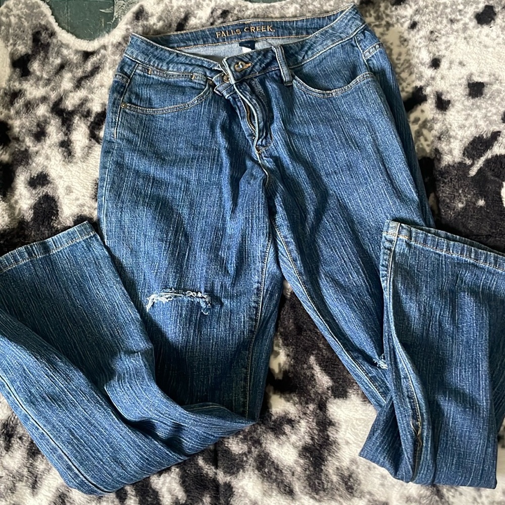 Straight legged, dark wash